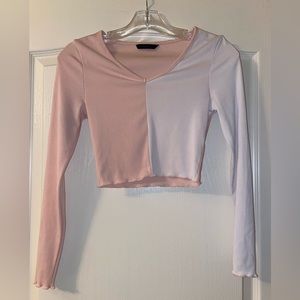 Pink and white ribbed crop top from SHEIN